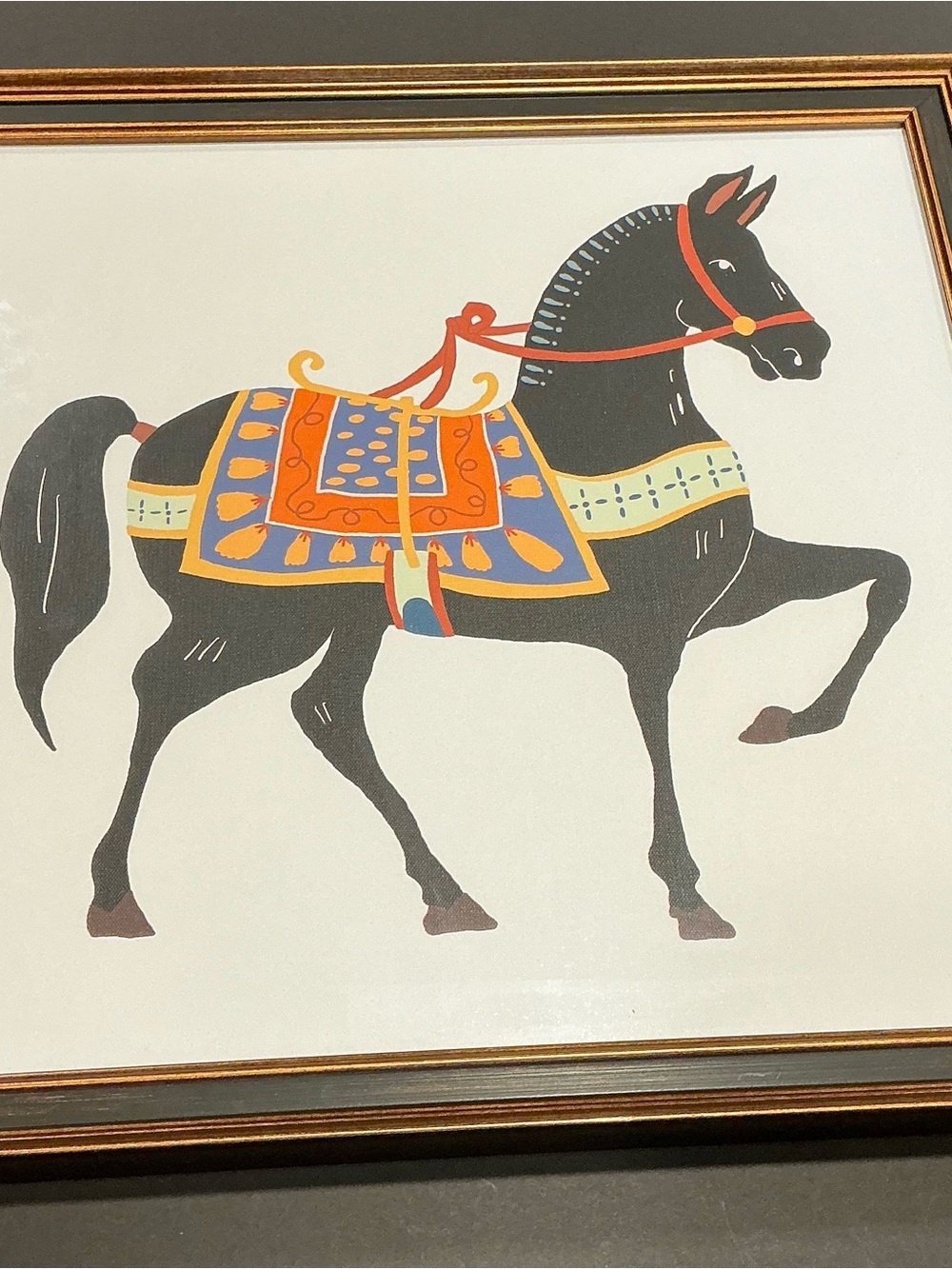 Vintage Style Framed Black Horse Wall Art Print 18x18 equestrian decor